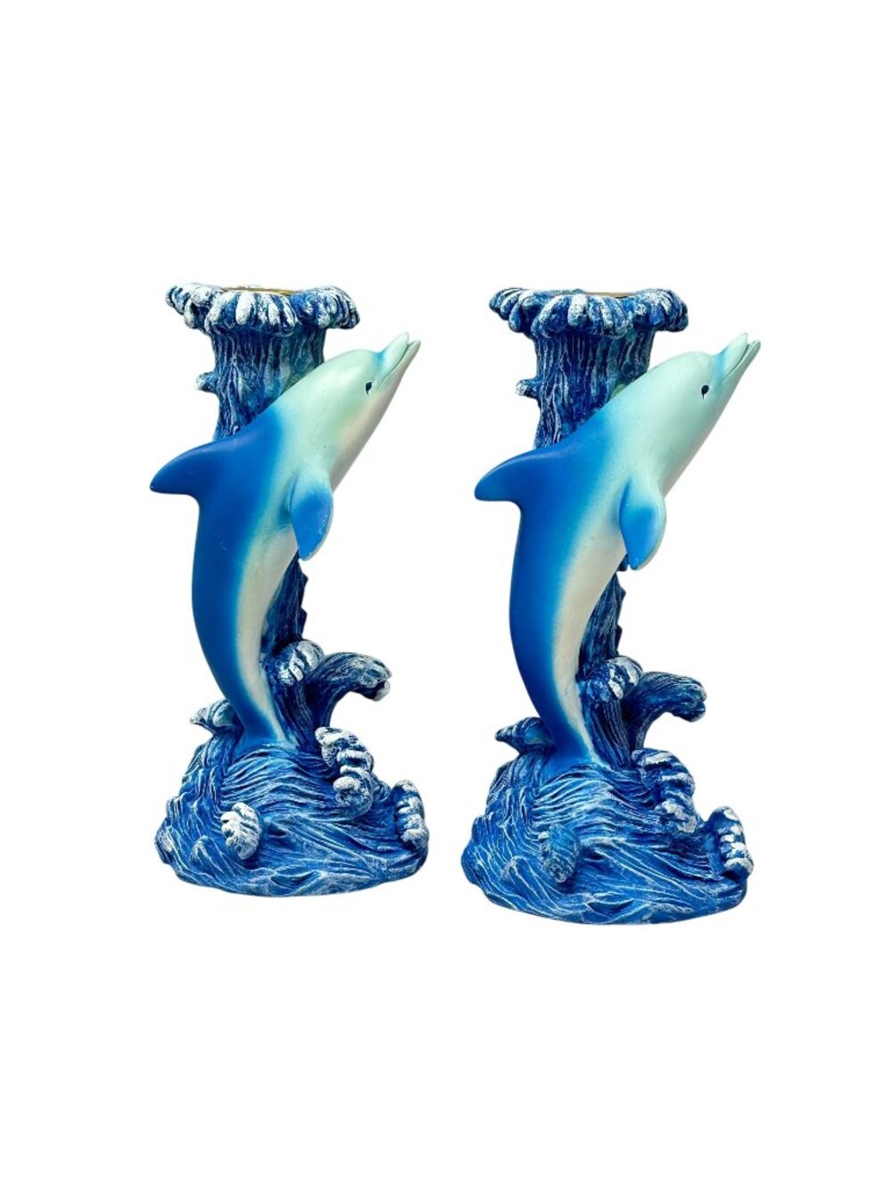 Y2K 90s Dolphin Resin Candlestick Holders Ocean Nautical Whimsical